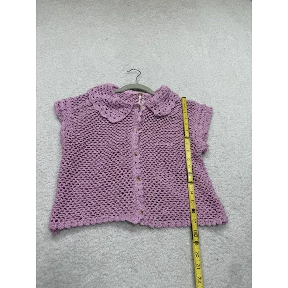 Free People Crochet Top Women Lily Lilac Collared Preppy Boho Retro Small NWT - Picture 4 of 11